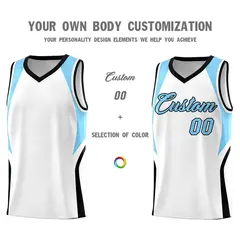 White Light Blue Black Color Block Basketball Jersey 3