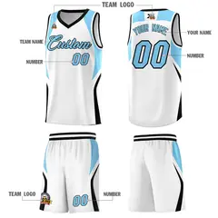 White Light Blue Black Color Block Basketball Jersey 5