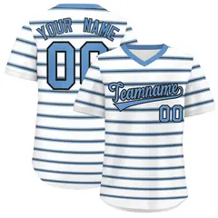 White Light Blue-Black Horizontal Stripe Pullover Baseball Jersey