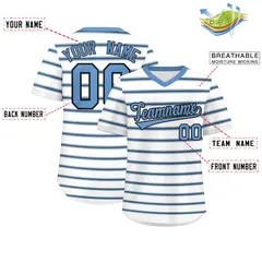 White Light Blue-Black Horizontal Stripe Pullover Baseball Jersey 2