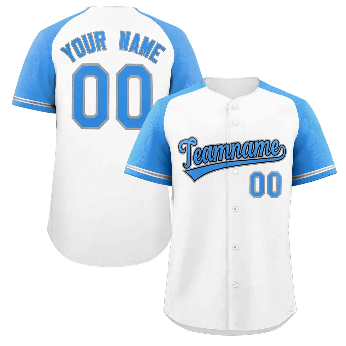 White Light Blue-Black Raglan Sleeves Baseball Jersey