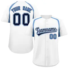 White Light Blue Color Block Authentic Baseball Jersey