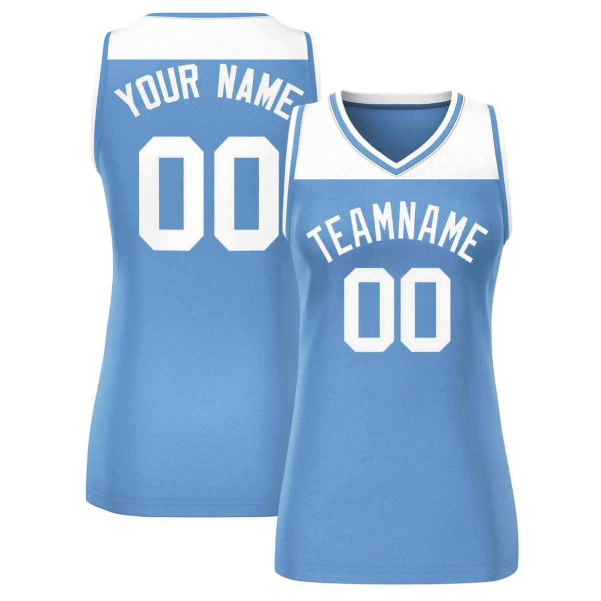 Women's White Light Blue Color Block Mesh Basketball Jersey