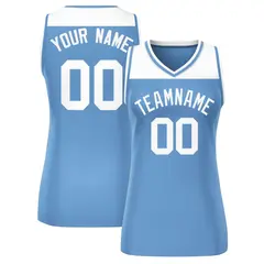 White Light Blue Color Block Mesh Basketball Jersey