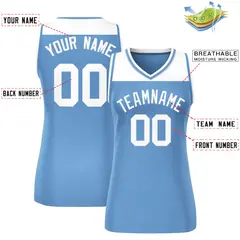 Women's White Light Blue Color Block Mesh Basketball Jersey 2