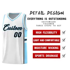 White Light Blue Color Block Varsity Basketball Jersey 2
