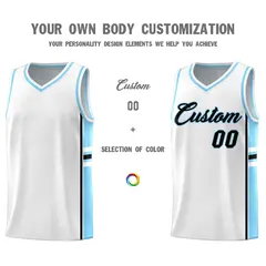 White Light Blue Color Block Varsity Basketball Jersey 3