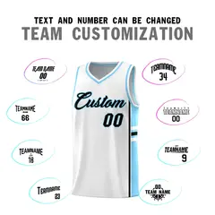 White Light Blue Color Block Varsity Basketball Jersey 4