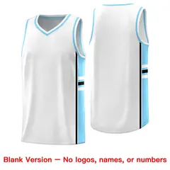 White Light Blue Color Block Varsity Basketball Jersey 6