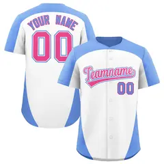 White Light Blue Edge Color Block Authentic Baseball Jersey