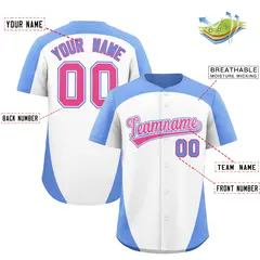 White Light Blue Edge Color Block Authentic Baseball Jersey 2