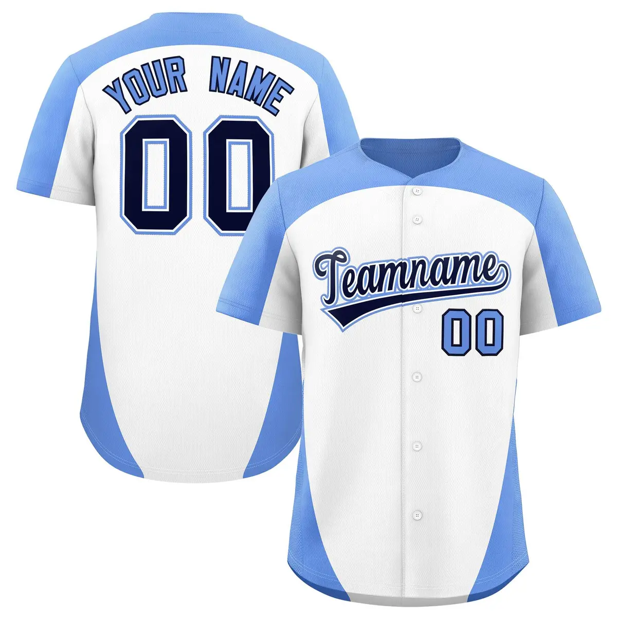 White Light Blue Edge Color Block Authentic Baseball Jersey