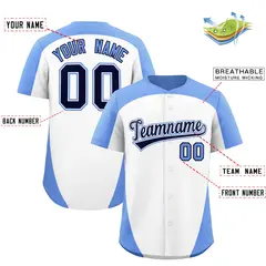 White Light Blue Edge Color Block Authentic Baseball Jersey 2