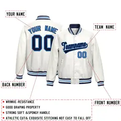 White Light Blue Full-Snap Varsity Faux Leather Letterman Jacket 2
