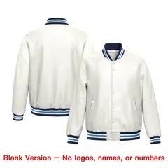 White Light Blue Full-Snap Varsity Faux Leather Letterman Jacket 6