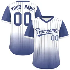White Light Blue Gradient Pinstripe Baseball Jersey