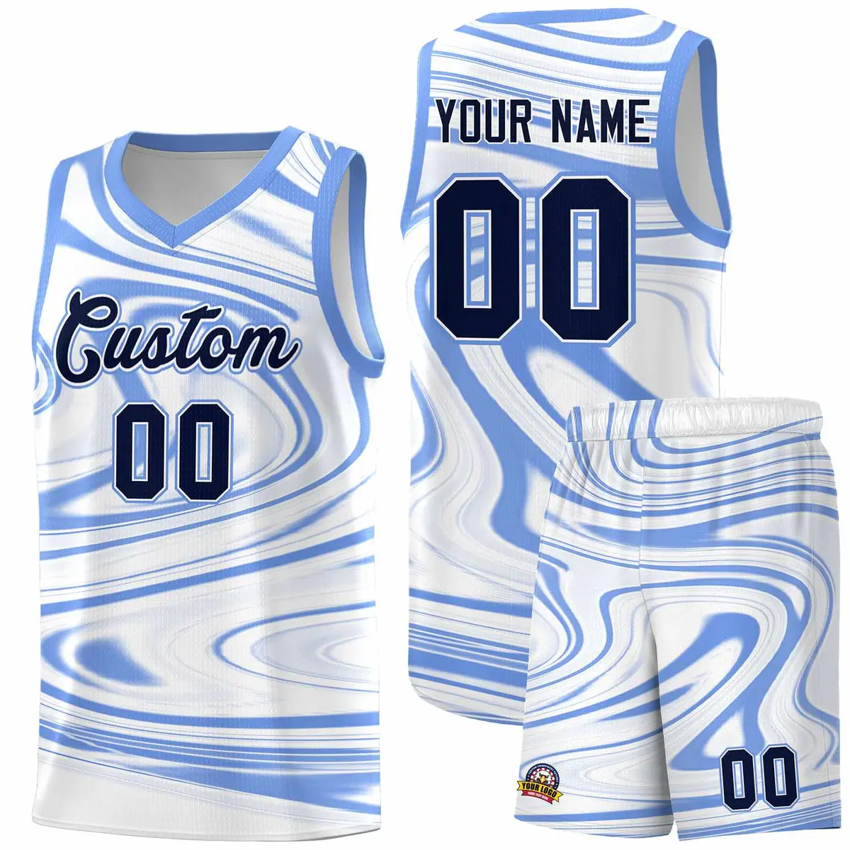 White Light Blue Graffiti Fluids Basketball Jersey Sets