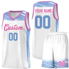White Light Blue Graffiti Pattern Sports Basketball Jersey