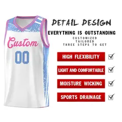 White Light Blue Graffiti Pattern Sports Basketball Jersey 4
