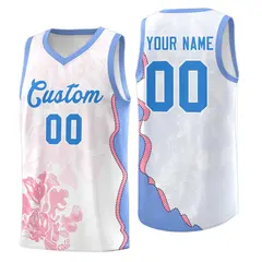 White Light Blue Illusion Flower Graffiti Basketball Jersey 1