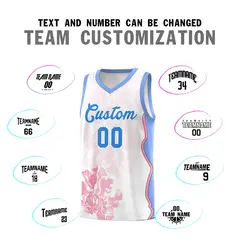 White Light Blue Illusion Flower Graffiti Basketball Jersey 4