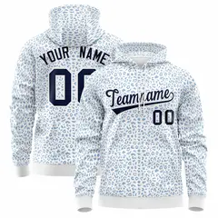 White Light Blue Leopard Print Varsity Full-Zip Letterman Jacket Hoodie