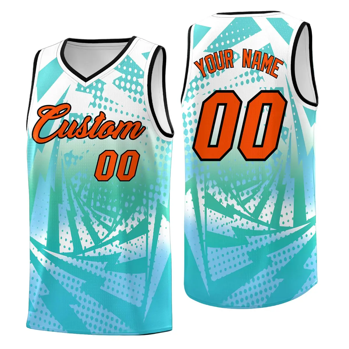 White Light Blue Lightning Halftone Dot Basketball Jersey