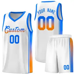 White Light Blue-Orange Gradient Fashion Basketball Jersey