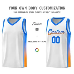 White Light Blue-Orange Gradient Fashion Basketball Jersey 3