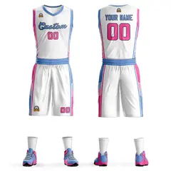 White Light Blue-Pink Classic Basketball Jersey