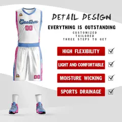 White Light Blue-Pink Classic Basketball Jersey 2