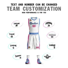 White Light Blue-Pink Classic Basketball Jersey 4