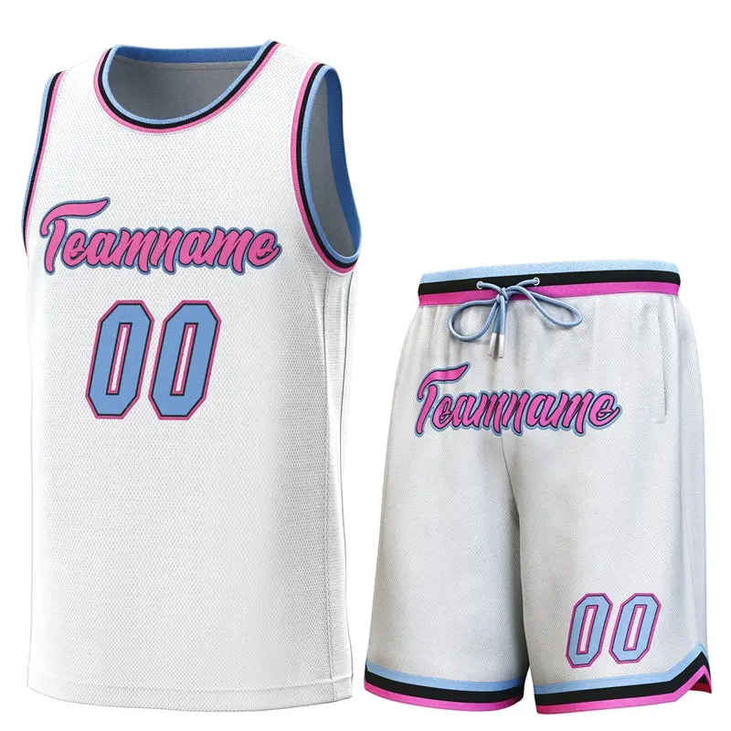 White Light Blue-Pink Classic Sets Basketball Jersey
