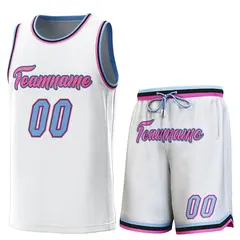White Light Blue-Pink Classic Sets Basketball Jersey 1