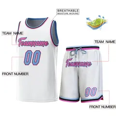 White Light Blue-Pink Classic Sets Basketball Jersey 2