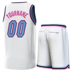 White Light Blue-Pink Classic Sets Basketball Jersey 3