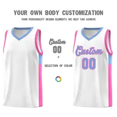 White Light Blue-Pink Side Two-Tone Basketball Jersey 3