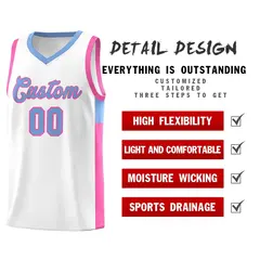 White Light Blue-Pink Side Two-Tone Basketball Jersey 5
