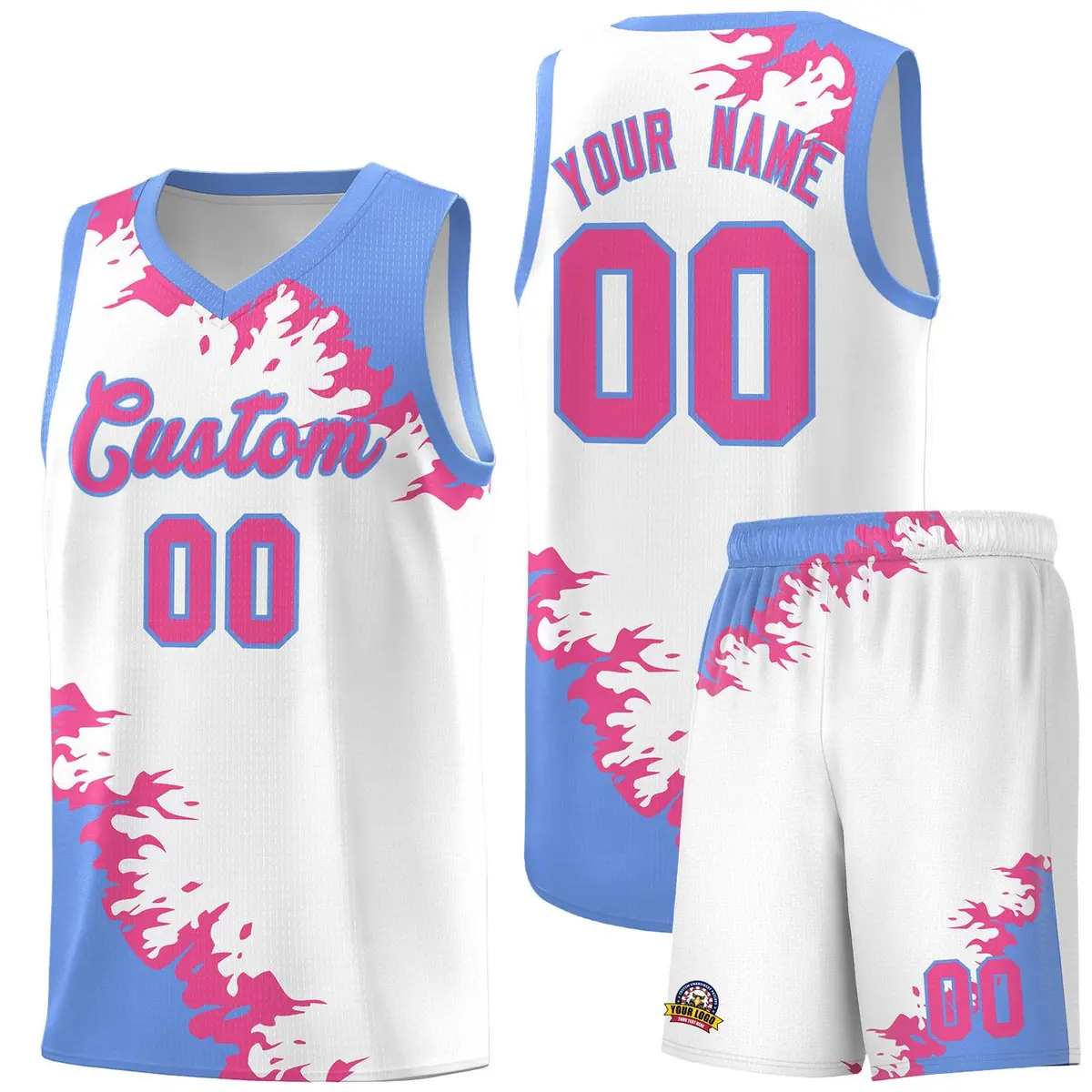 White Light Blue-Pink Sparkle Pattern Basketball Kits