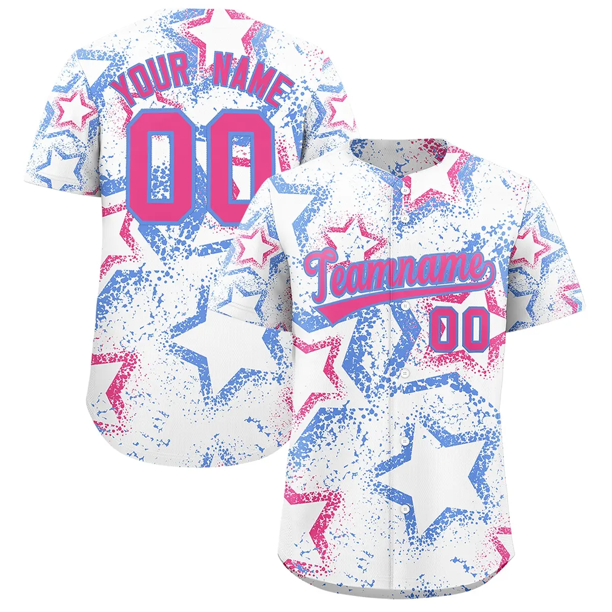 White Light Blue Pink Star Ink Graffiti Baseball Jersey