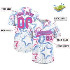 White Light Blue Pink Star Ink Graffiti Baseball Jersey 2
