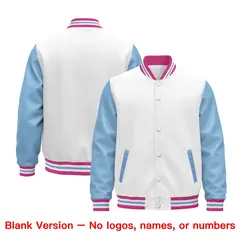 White Light Blue Pink Varsity Full-Snap Letterman Jacket 5