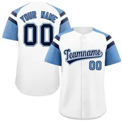 White Light Blue Raglan Sleeves Contrast Baseball Jersey