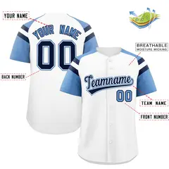 White Light Blue Raglan Sleeves Contrast Baseball Jersey 2