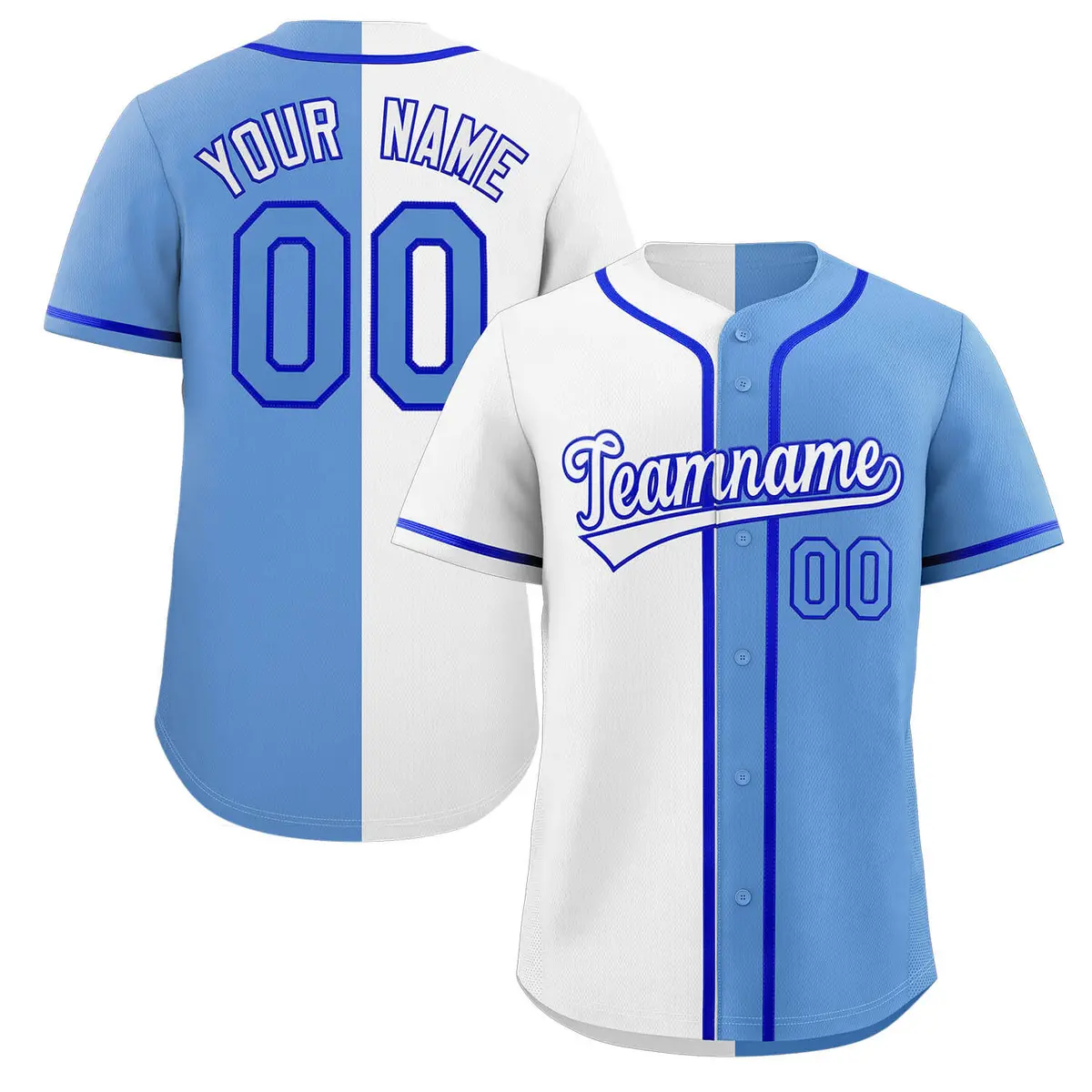 White Light Blue Royal Split Full-Button Baseball Jersey