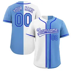 White Light Blue Royal Split Full-Button Baseball Jersey 1