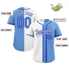 White Light Blue Royal Split Full-Button Baseball Jersey 2