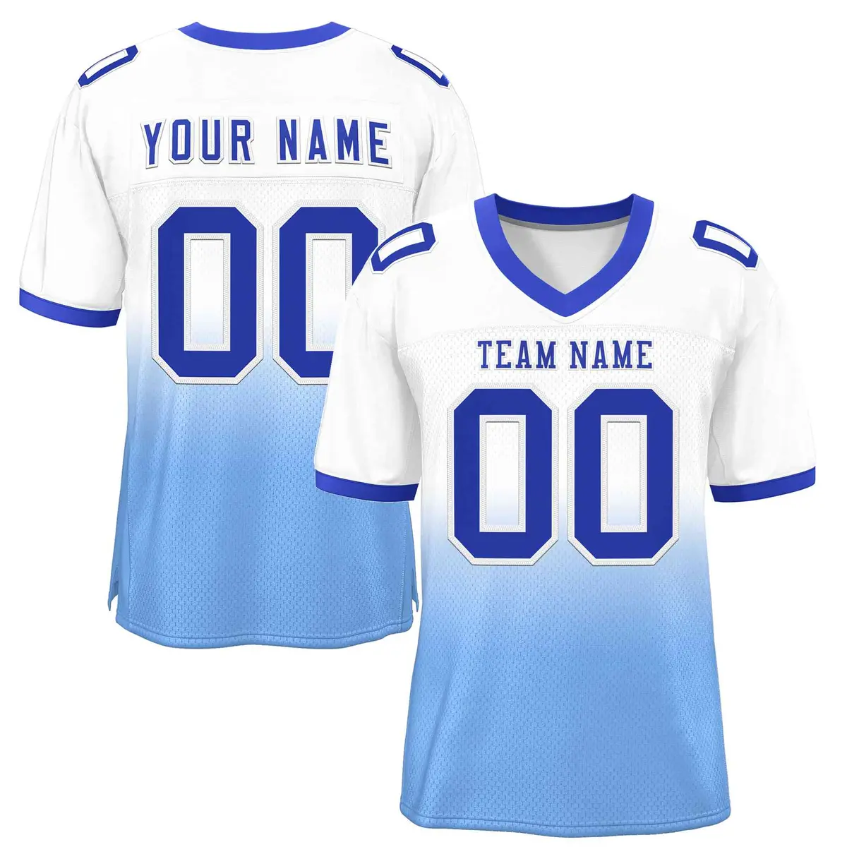White Light Blue Royal-White Gradient Football Jersey