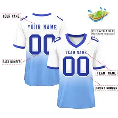 White Light Blue Royal-White Gradient Football Jersey 2