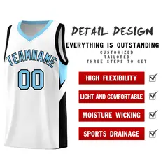 White Light Blue Side Design Basketball Jersey 2